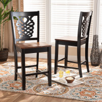 Baxton Studio RH339P-Dark Brown/Walnut Scoop Seat-PC Gervais Modern and Contemporary Transitional Two-Tone Dark Brown and Walnut Brown Finished Wood 2-Piece Counter Stool Set